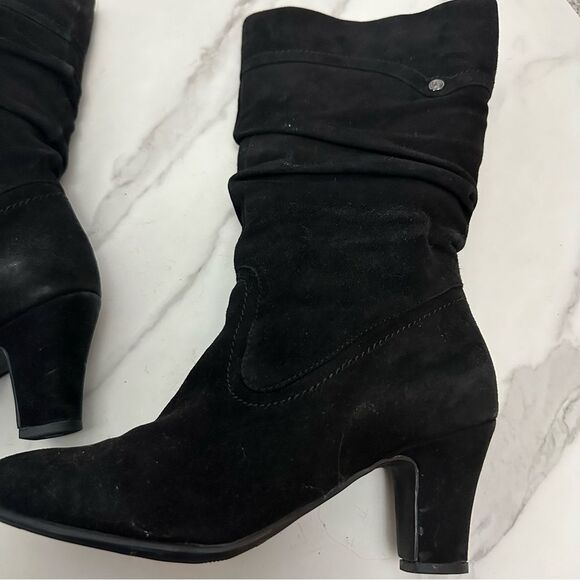 Blondo Black Valeska Slouchy Mid Calf Heeled Leather Boots Size 7.5 Classy - Picture 10 of 16